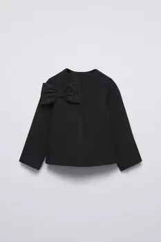 Укороченная куртка с бантом ZARA, черный
