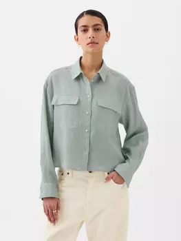 Укороченная льняная рубашка Gap, зеленый