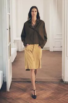 Укороченная рубашка из поплина ZARA, хаки