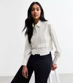 Укороченная рубашка с карманами и узором в белую полоску New Look, белый