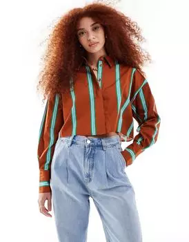 Укороченная рубашка в коричневую полоску ASOS DESIGN Ultimate