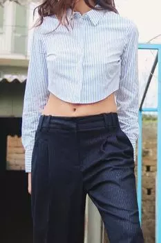 Укороченная рубашка в полоску ZARA, синий/белый