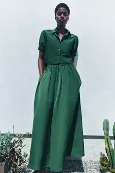 Укороченная рубашка ZARA, зеленый