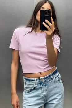 Укороченная стрейч футболка ZARA, лиловый