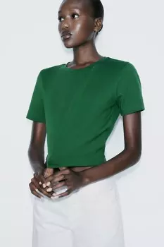 Укороченная стрейч футболка ZARA, зеленый