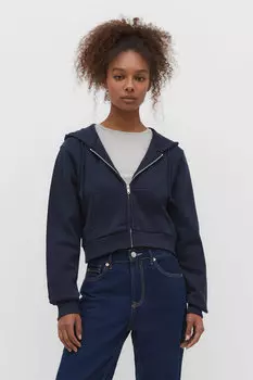Укороченная толстовка на молнии Stradivarius, темно-синий