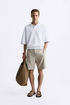 Укороченная толстовка-поло ZARA, белый