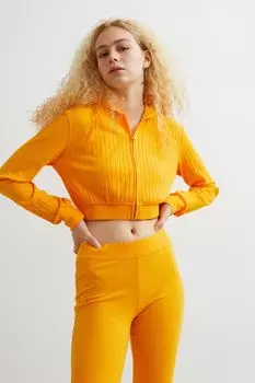 Укороченная толстовка с капюшоном на молнии H&amp;M, апельсин
