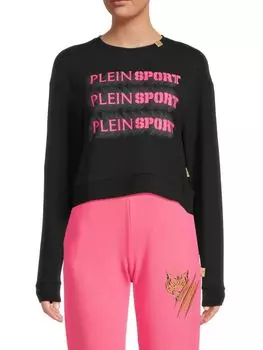 Укороченная толстовка с круглым вырезом и логотипом Plein Sport, черный