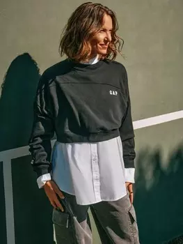 Укороченная толстовка с логотипом Gap, черный