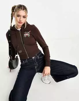 Укороченная толстовка шоколадного цвета с капюшоном Ed Hardy