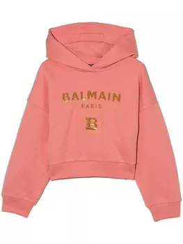 Укороченное худи с логотипом Balmain Kids, розовый