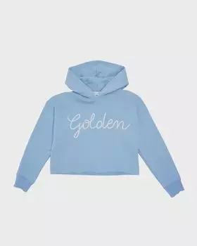 Укороченное худи с вышивкой Girl's Journey Golden Goose, цвет Windward Blue