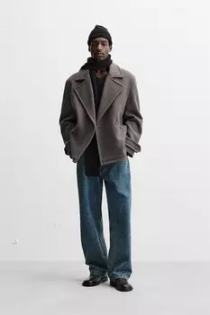 Укороченное пальто из шерстяной смеси ZARA, норка