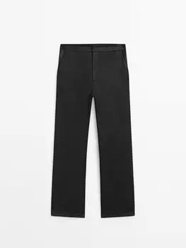 Укороченные брюки клеш из вощеной ткани Massimo Dutti, черный