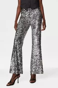 Укороченные брюки с пайетками Marks & Spencer, черный