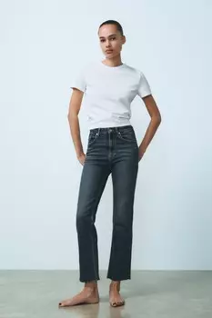 Укороченные джинсы TRF с высокой талией ZARA, темно-синий