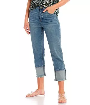 Укороченные прямые джинсы с потертостями и высокой посадкой Jessica Simpson, синий