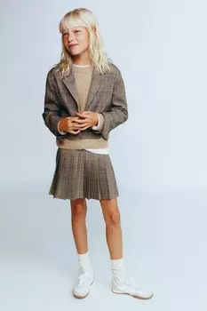 Укороченный клетчатый блейзер ZARA, кэмел