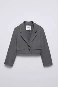 Укороченный пиджак в тонкую полоску ZARA, антрацитово-серый