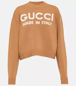 Укороченный шерстяной свитер интарсии Gucci, коричневый