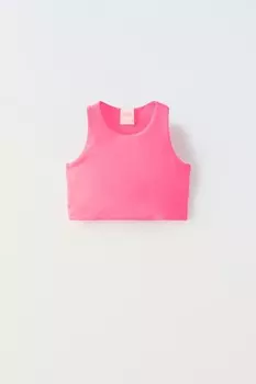 Укороченный топ без рукавов ZARA, неоново-розовый