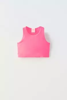 Укороченный топ без рукавов ZARA, неоново-розовый