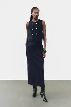 Укороченный топ однотяжной вязки ZARA, темно-синий