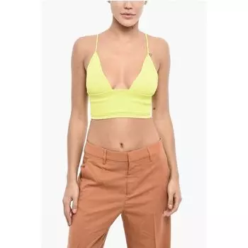 Укороченный топ с глубоким вырезом и отделкой в рубчик Dsquared2, Green
