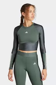 Укороченный тренировочный топ с длинными рукавами Hyperglam Shine Adidas, зеленый