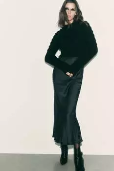 Укороченный трикотажный свитер ZARA, черный