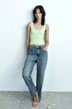 Укороченный трикотажный топ в рубчик ZARA, зеленый