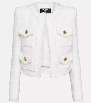 Укороченный твидовый жакет Balmain, белый