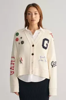 Укороченный университетский кардиган Gant, бежевый