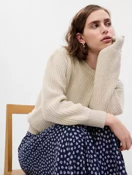 Укороченный вязаный свитер Gap, бежевый