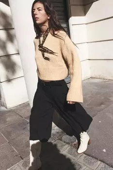 Укороченный вязаный свитер ZARA, песочный