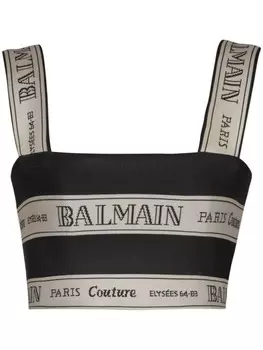 Укороченный жаккардовый топ Balmain, черный