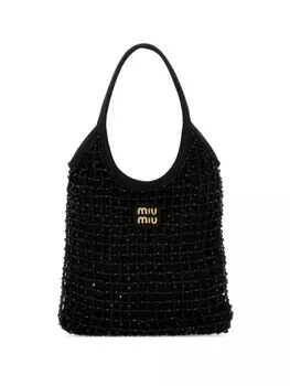 Украшенная атласная сумочка Miu Miu, черный