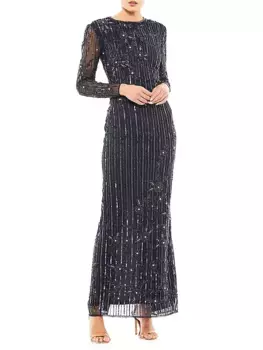 Украшенное платье с длинными рукавами Mac Duggal, цвет midnight