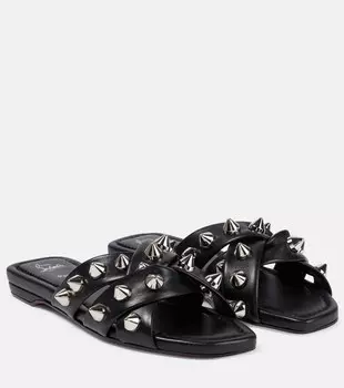 Украшенные шлепанцы Miss Spike Club из кожи Christian Louboutin, черный