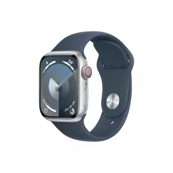 Умные часы Apple Watch Series 9 (GPS+Cellular), 41мм, Silver Aluminum Case/Storm Blue Sport Band - S/M