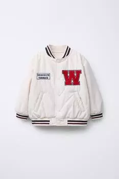 Университетская куртка - бомбер ZARA, экрю