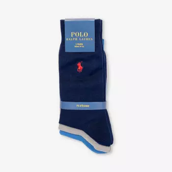 Упаковка из трех трикотажных носков из хлопковой смеси с вышитым логотипом Polo Ralph Lauren, синий