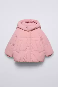 Утепленная куртка с капюшоном ZARA, розовый