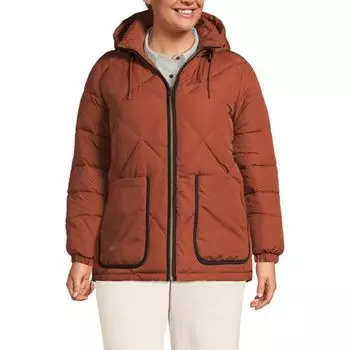 Утепленная стеганая куртка с капюшоном без перьев Plus Lands' End, цвет dark auburn brown