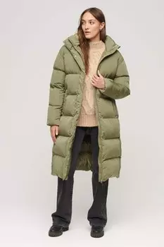 Утепленное длинное пальто с капюшоном Superdry, зеленый