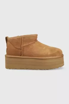 Утепленные замшевые угги Classic Ultra Mini Platform Ugg, коричневый