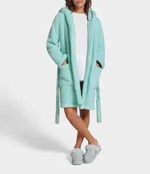 Уютный плюшевый халат из шерпы UGG Aarti с капюшоном, синий