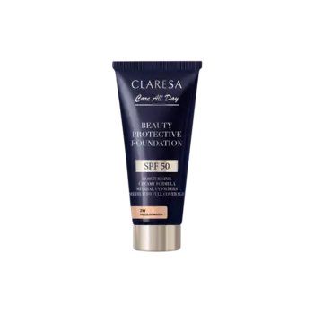 Увлажняющая тональная основа с фильтром spf50 2w средне-теплая, 30 мл Claresa Care all day, цвет 2w medium warm