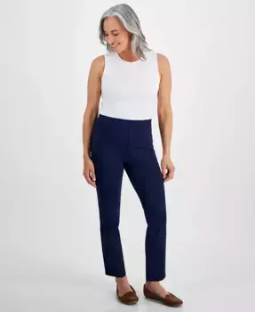 Узкие брюки прямого кроя с завышенной талией на резинке Petite Mid Rise Pull On Straight Leg Ponte Pants Style & Co, синий